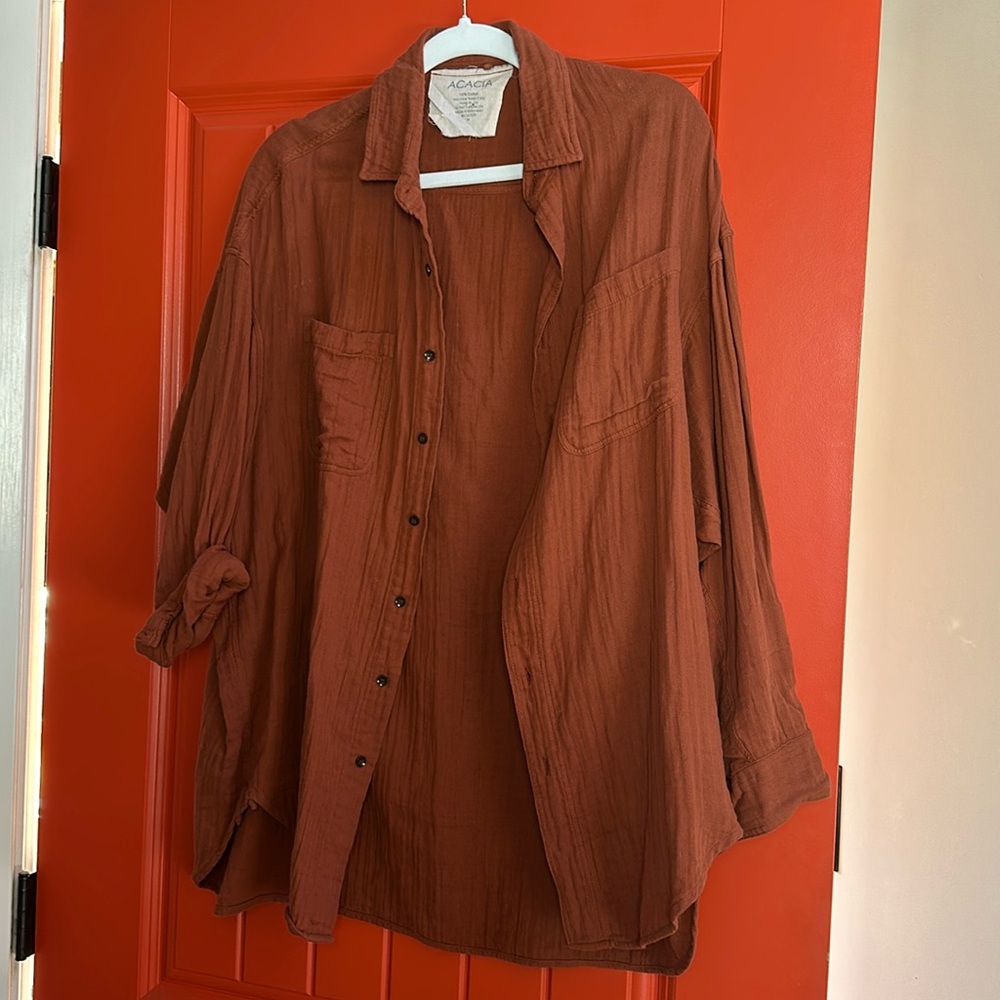 Acacia Swimwear oversized cotton gauze-like button up shirt